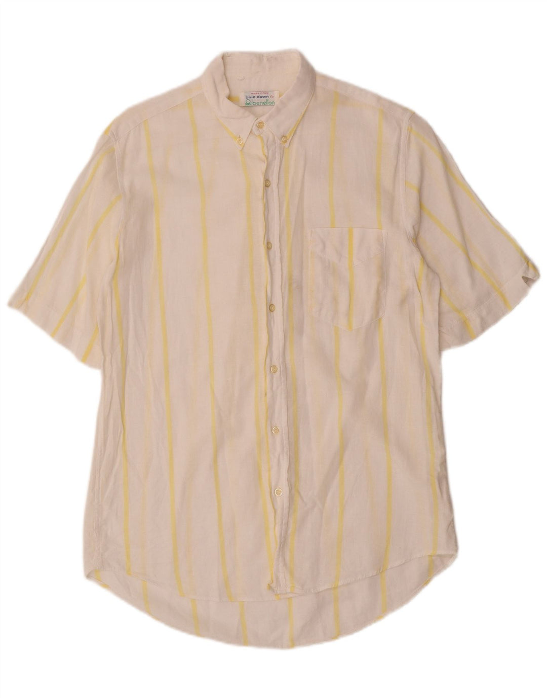 BENETTON Camisa Manga Corta Hombre Algodón Rayas Blanca Mediana