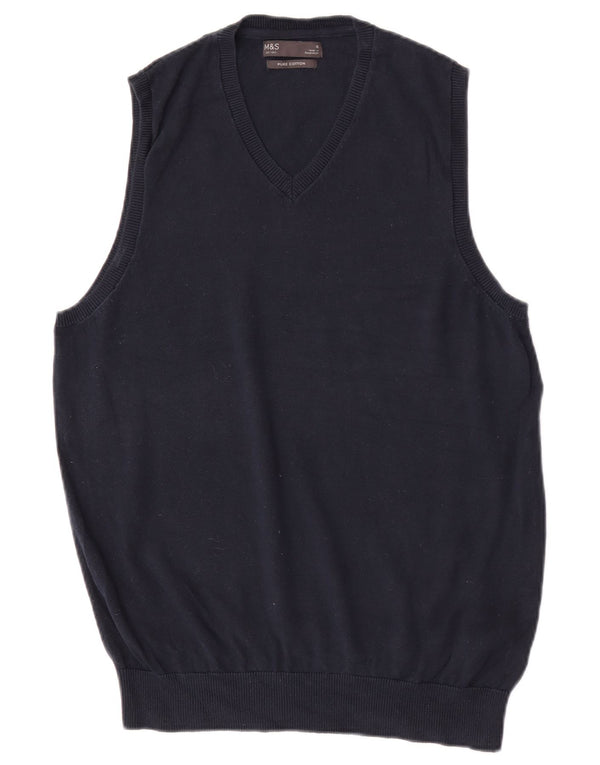 Marks & Spencer - Camiseta sin mangas para hombre, talla pequeña, algodón azul marino
