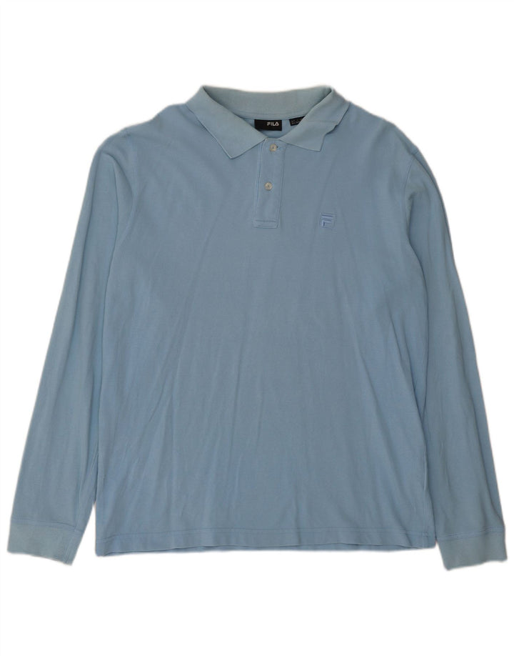 Fila Polo de manga larga para hombre de algodón azul grande