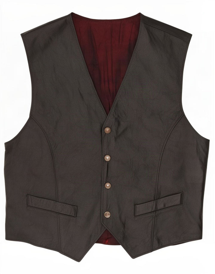 Chaleco de cuero vintage para hombre IT 52 Grande Negro
