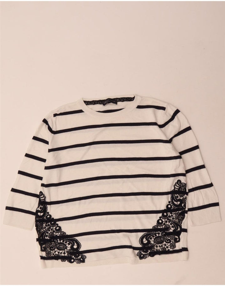 Marks & Spencer Jersey de Cuello Redondo para Mujer UK 44 Mediano Rayas Blancas