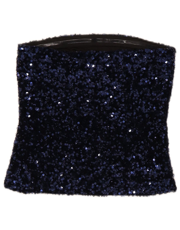 Etam Top corto sin tirantes para mujer UK 10 Small Poliéster azul marino