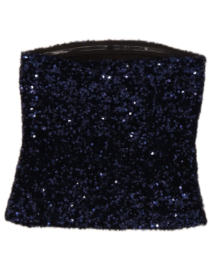 Etam Top corto sin tirantes para mujer UK 10 Small Poliéster azul marino