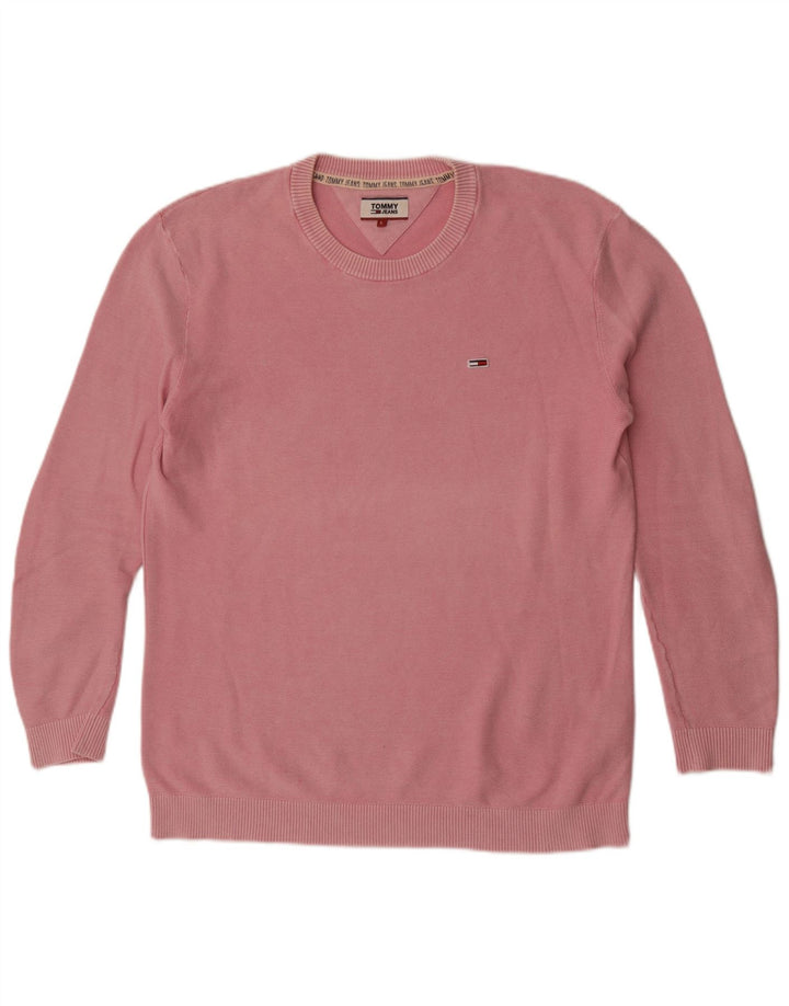 Tommy Hilfiger Suéter tipo jersey con cuello redondo para hombre, grande, rosa
