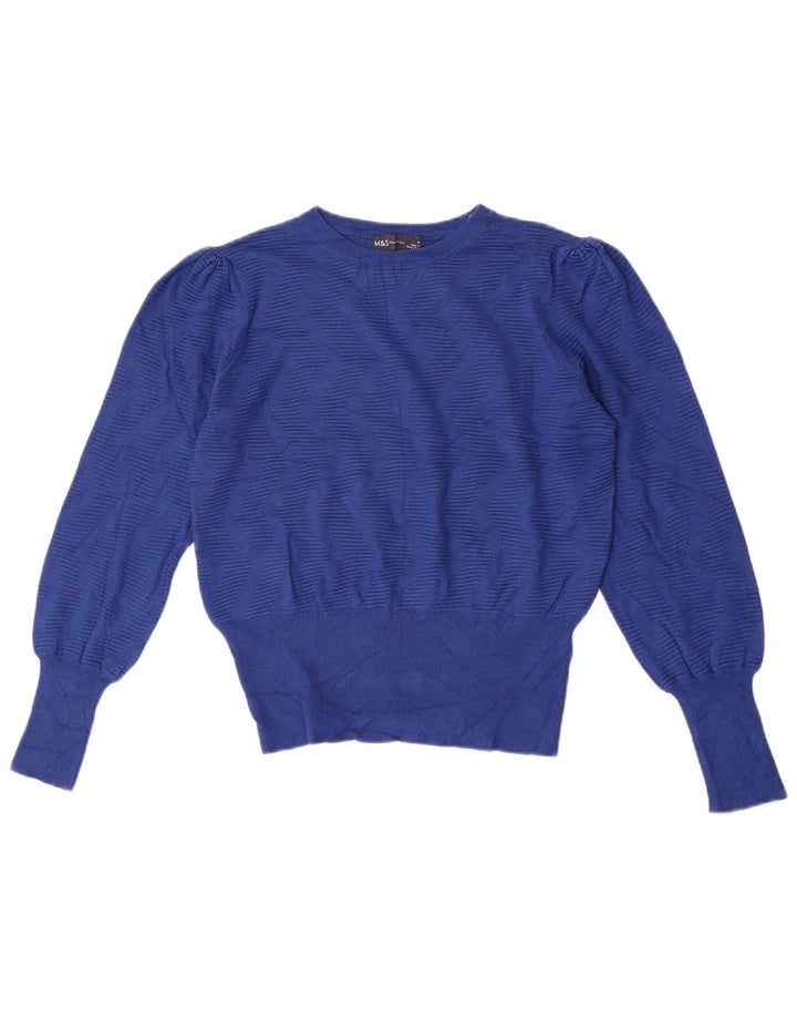 Marks & Spencer Suéter tipo jersey con cuello redondo para mujer UK 44 Azul medio Geométrico
