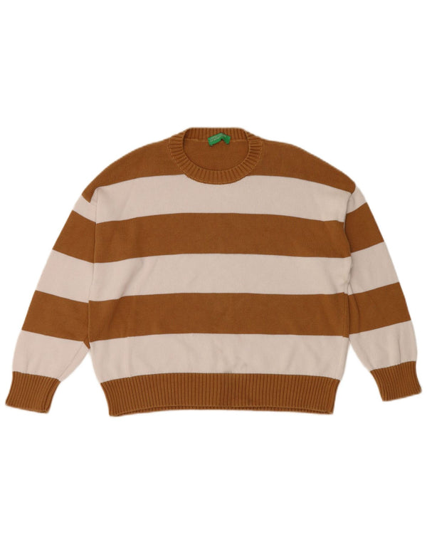 Benetton Jersey De Cuello Redondo Para Mujer UK 40 Small Marrón Rayas