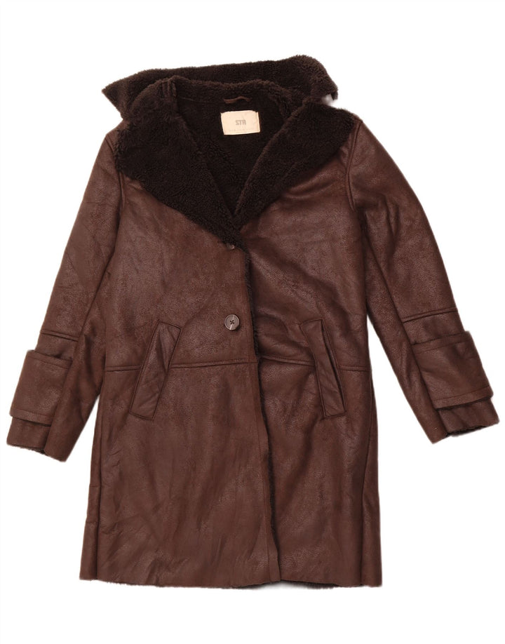 STRADIVARIUS Abrigo Sherpa extragrande para mujer UK 6 XS Marrón Poliéster