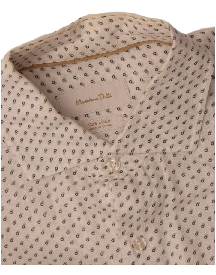 Camisa Massimo Dutti Hombre Mediana Lino Lunares Blanco