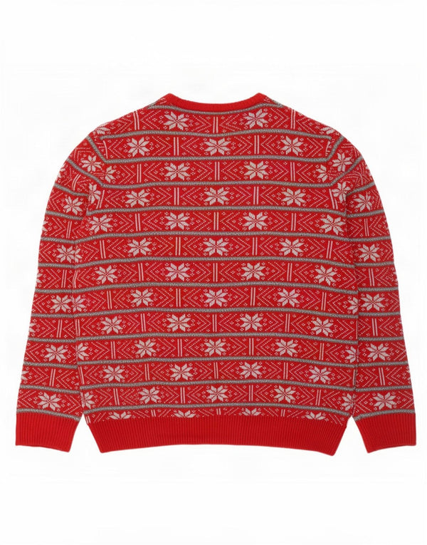 Marks & Spencer Suéter tipo jersey con cuello redondo para hombre UK 46 Large Red Fair Isle