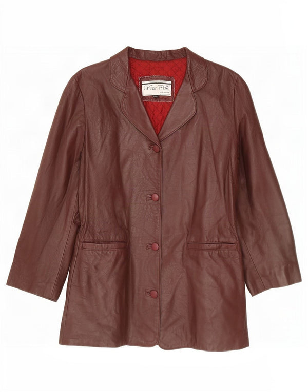 Vintage mujer 4 botones Blazer chaqueta Reino Unido 14 grande borgoña