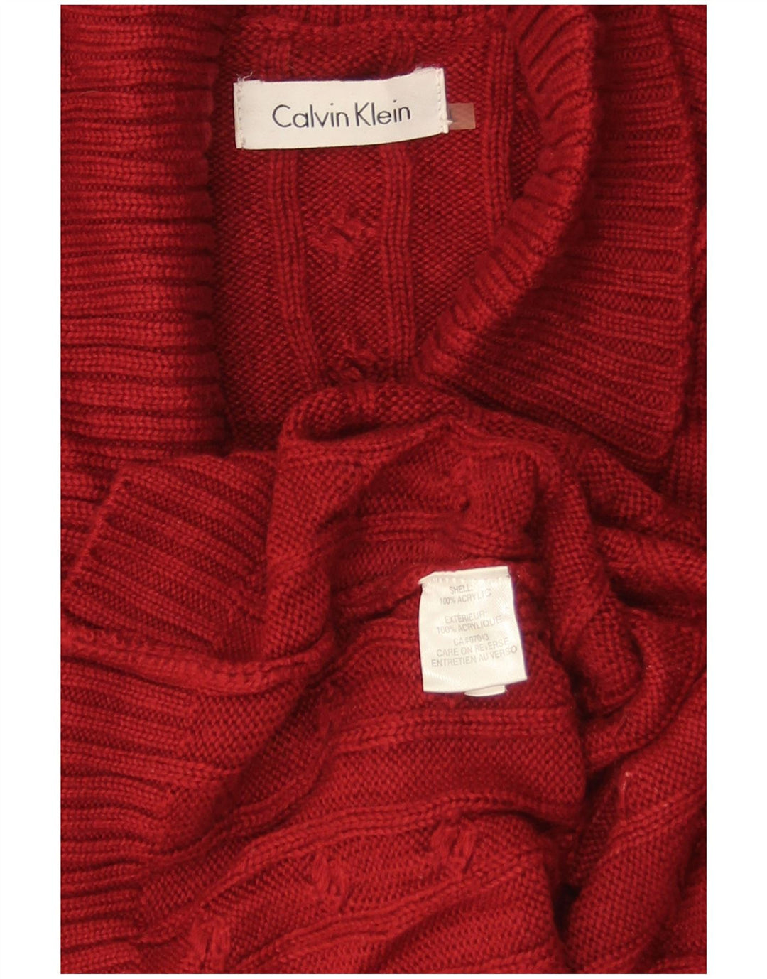CALVIN KLEIN Suéter tipo jersey con cuello chal y manga 3/4 para mujer UK 46 Grande Rojo