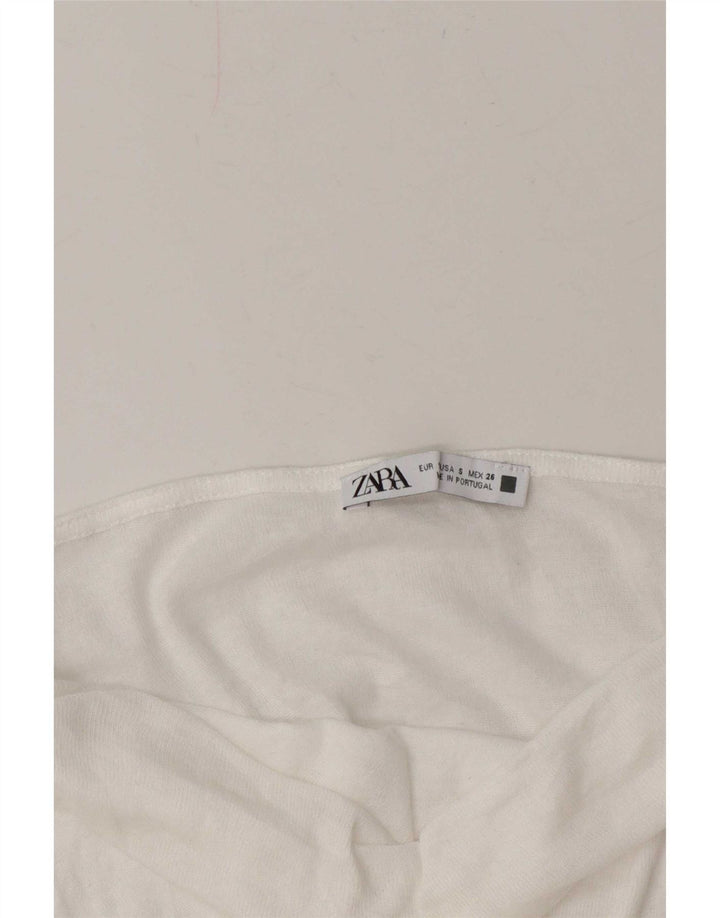 Zara Mujer Blusa Top UK 10 Small Blanco