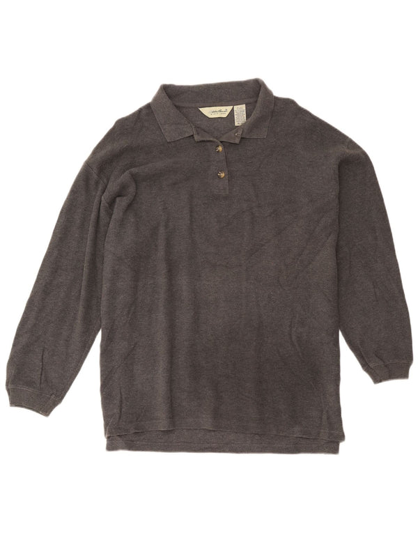 Eddie Bauer Womens Long Sleeve Polo Shirt UK 18 XL Grey Cotton