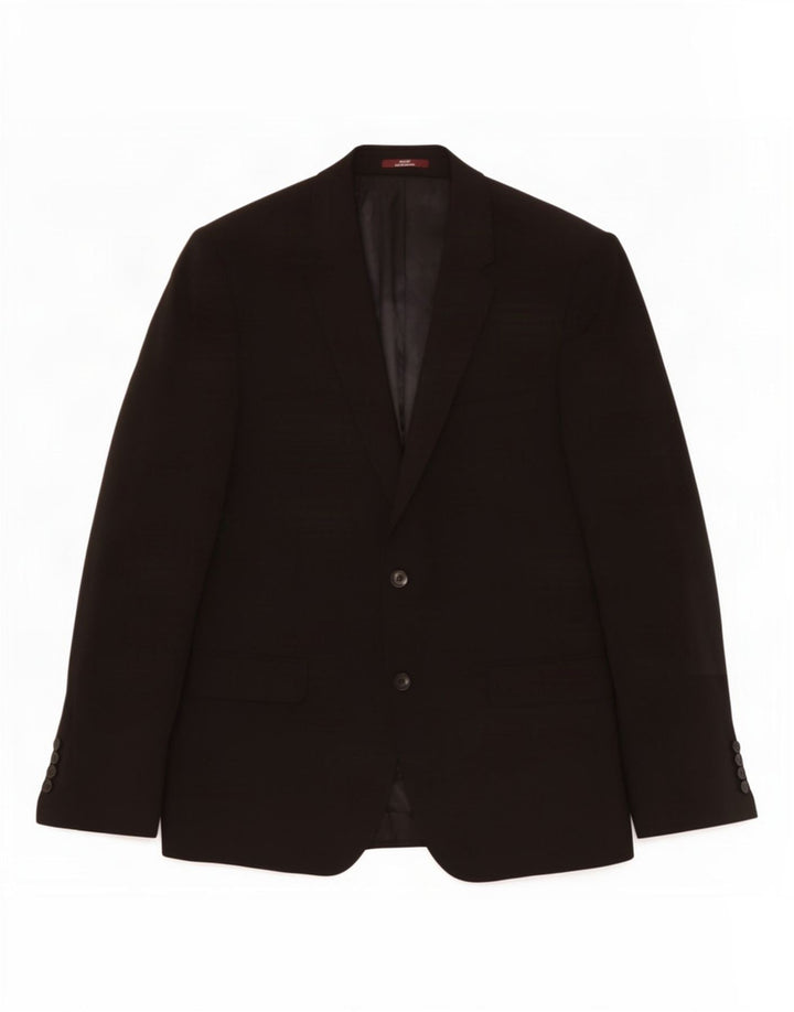 Marks & Spencer Chaqueta tipo blazer con 2 botones para hombre, talla 42, talla grande, lana negra