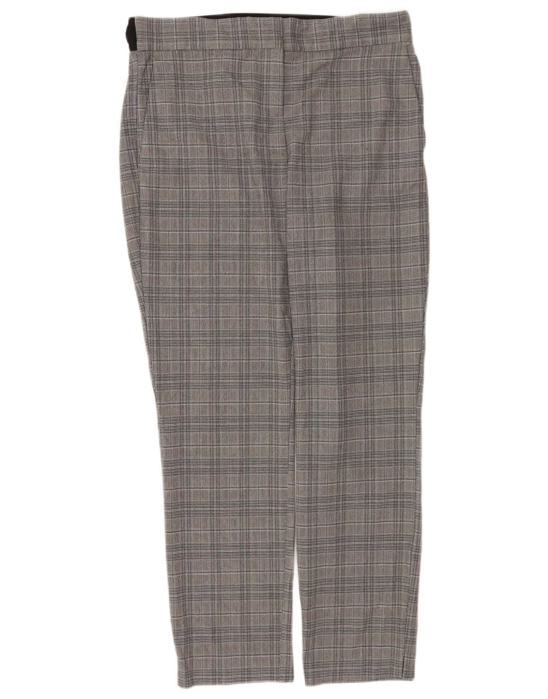 Zara Mujer Pantalón De Traje Recto Grande W32 L28 Poliéster A Cuadros Gris