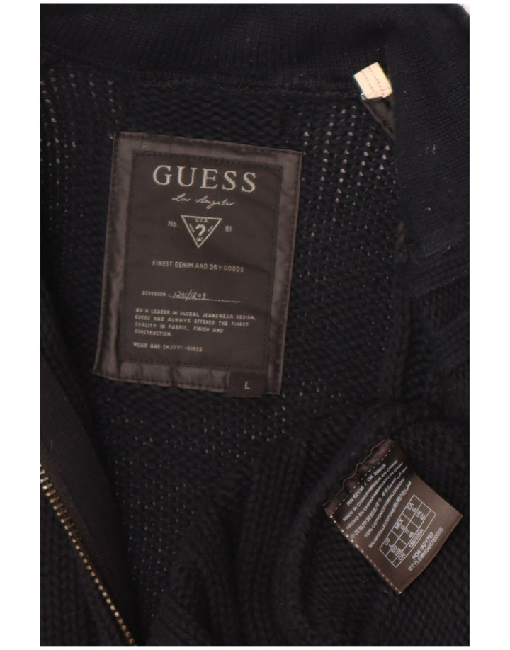 Guess Cárdigan para hombre, suéter grande de algodón negro