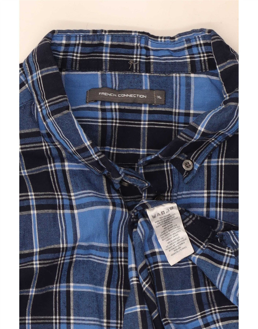 Camisa para hombre French Connection XL Algodón a cuadros azul