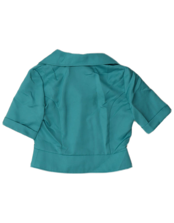 VINTAGE Mujer Crop Manga Corta Camisa Blusa EU 40 Poliéster Azul Medio