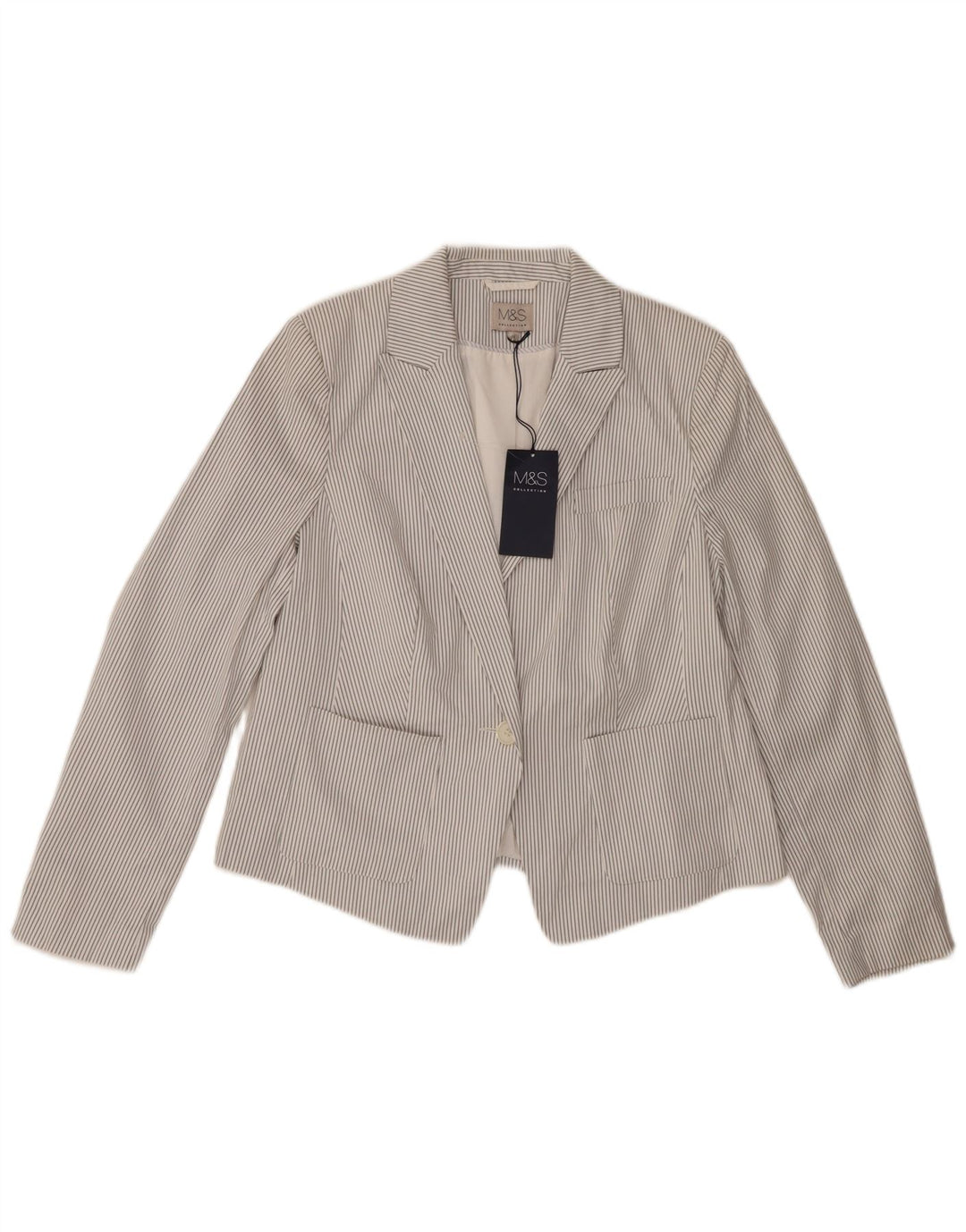 Marks & Spencer Chaqueta tipo blazer de 1 botón para mujer Reino Unido 44 Grande Gris a rayas