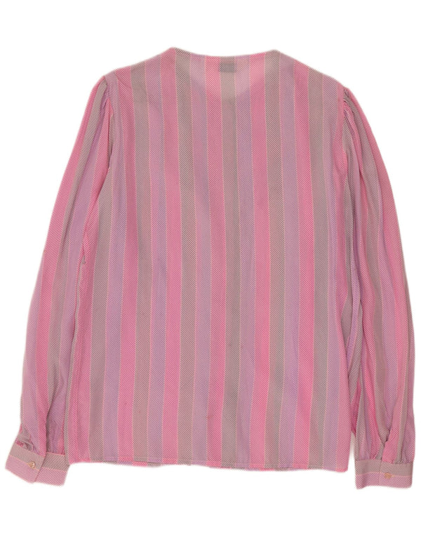 Blusa vintage para mujer IT 46 Acetato de rayas rosas grandes