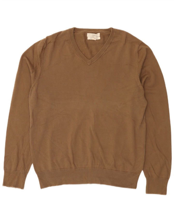 Marks & Spencer Jersey con cuello en V para hombre de algodón marrón medio