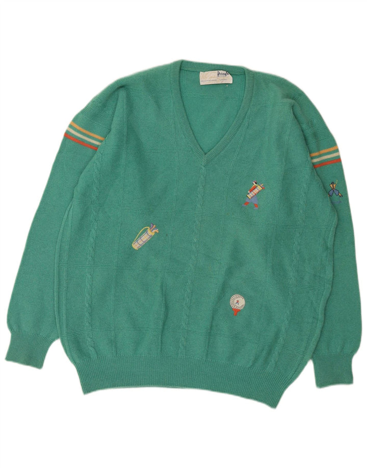 Pringle Hombre Jersey Con Cuello En V De Lana A Rayas Turquesa Grande