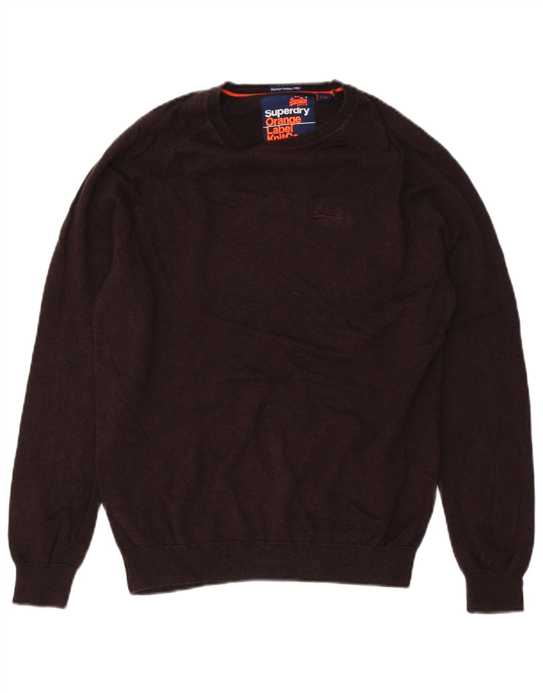 Superdry Jersey con cuello barco para hombre, talla pequeña, algodón marrón