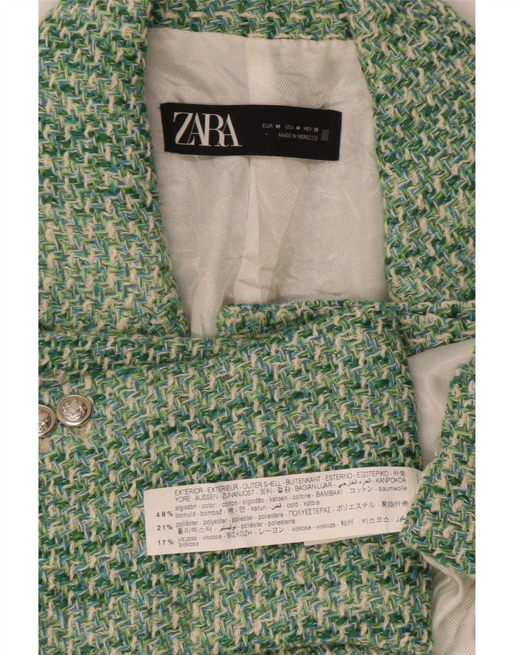 Zara Mujer Chaqueta Blazer De Doble Botonadura UK 42 Algodón Verde Medio
