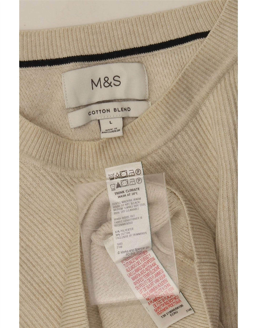 Marks & Spencer - Jersey de cuello redondo para hombre, talla grande, poliéster beige