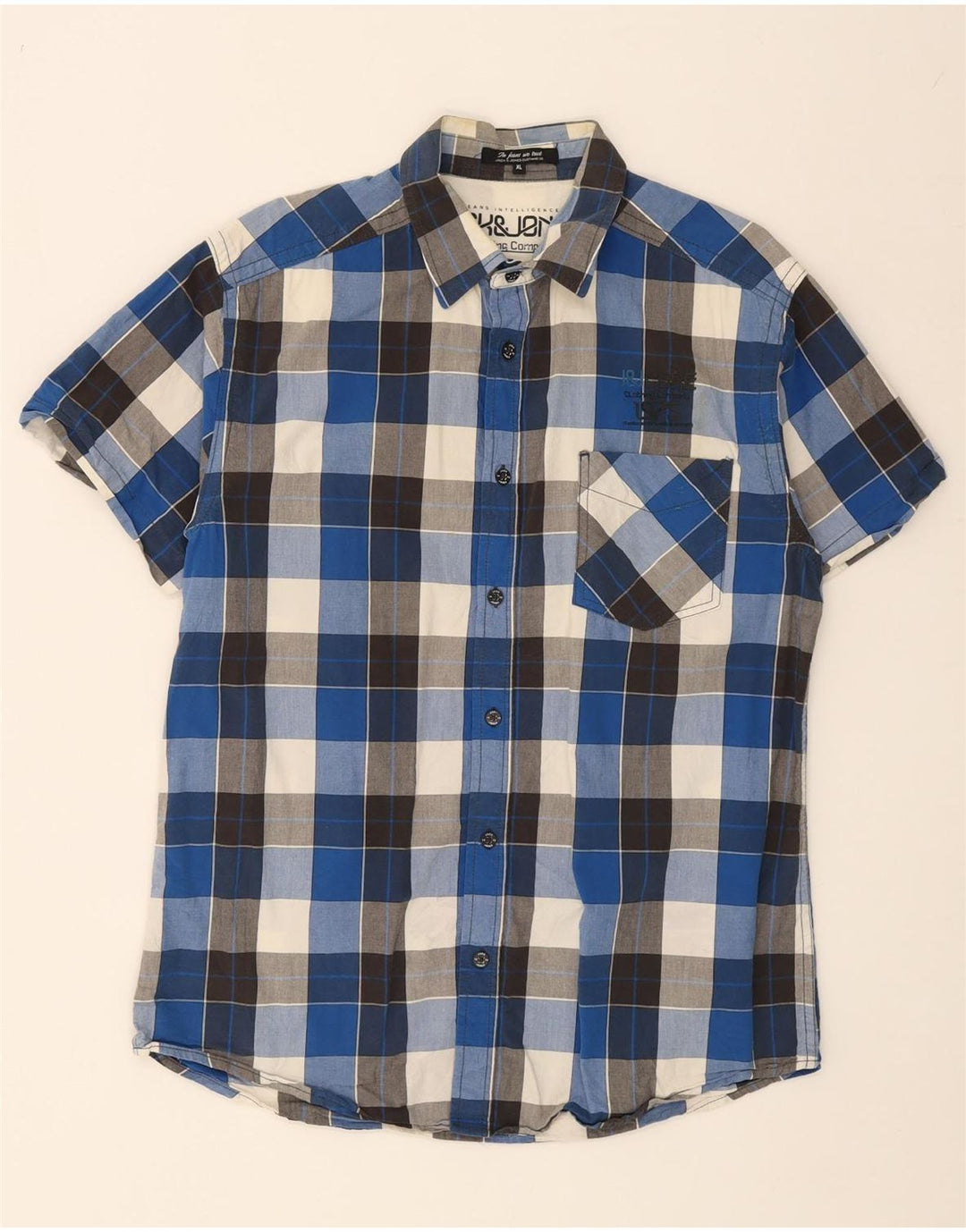 JACK & JONES Mens Short Sleeve Shirt XL Blue Check Cotton Vintage Jack & Jones and Second-Hand Jack & Jones from Messina Hembry 