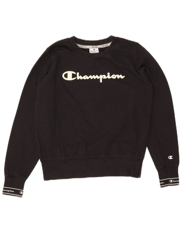 CHAMPION Sudadera gráfica para mujer Jumper UK 10 Small Black Cotton
