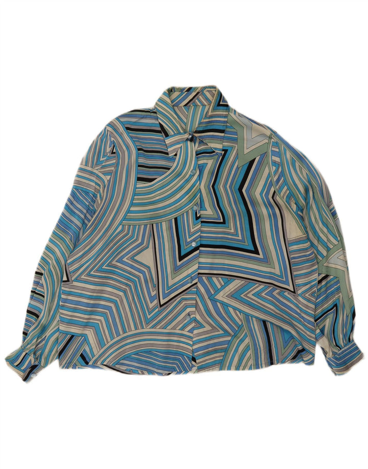 Vintage camisa de mujer Reino Unido 20 2XL azul geométrico
