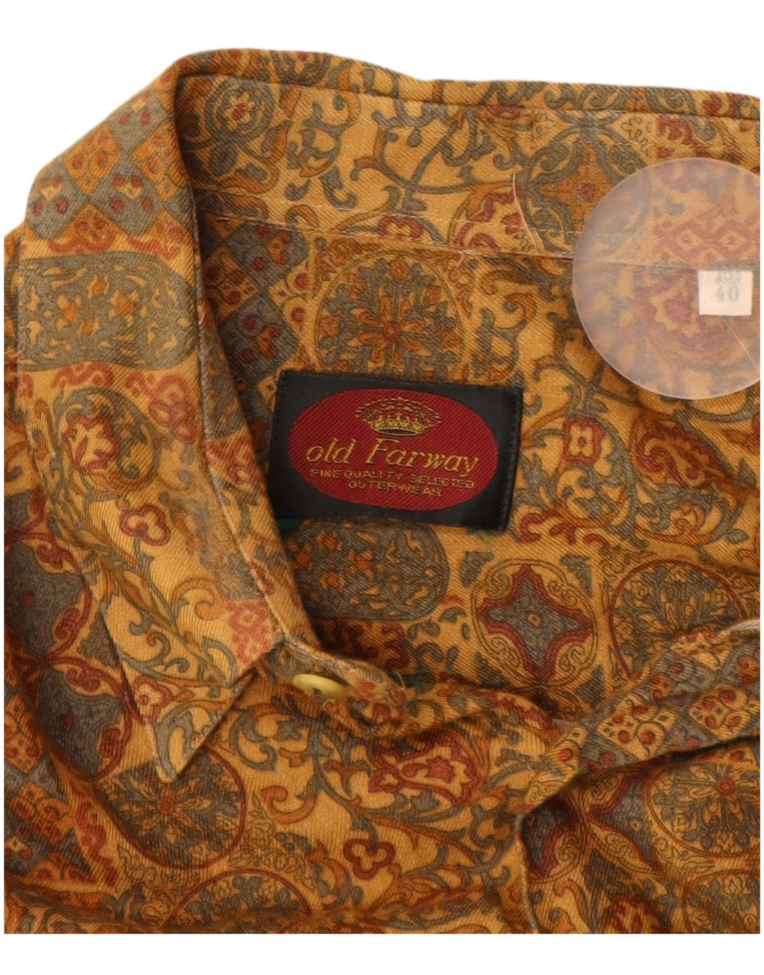 OLD FARWAY Camisa para hombre Talla 40 15 1/2 Viscosa Paisley amarilla mediana