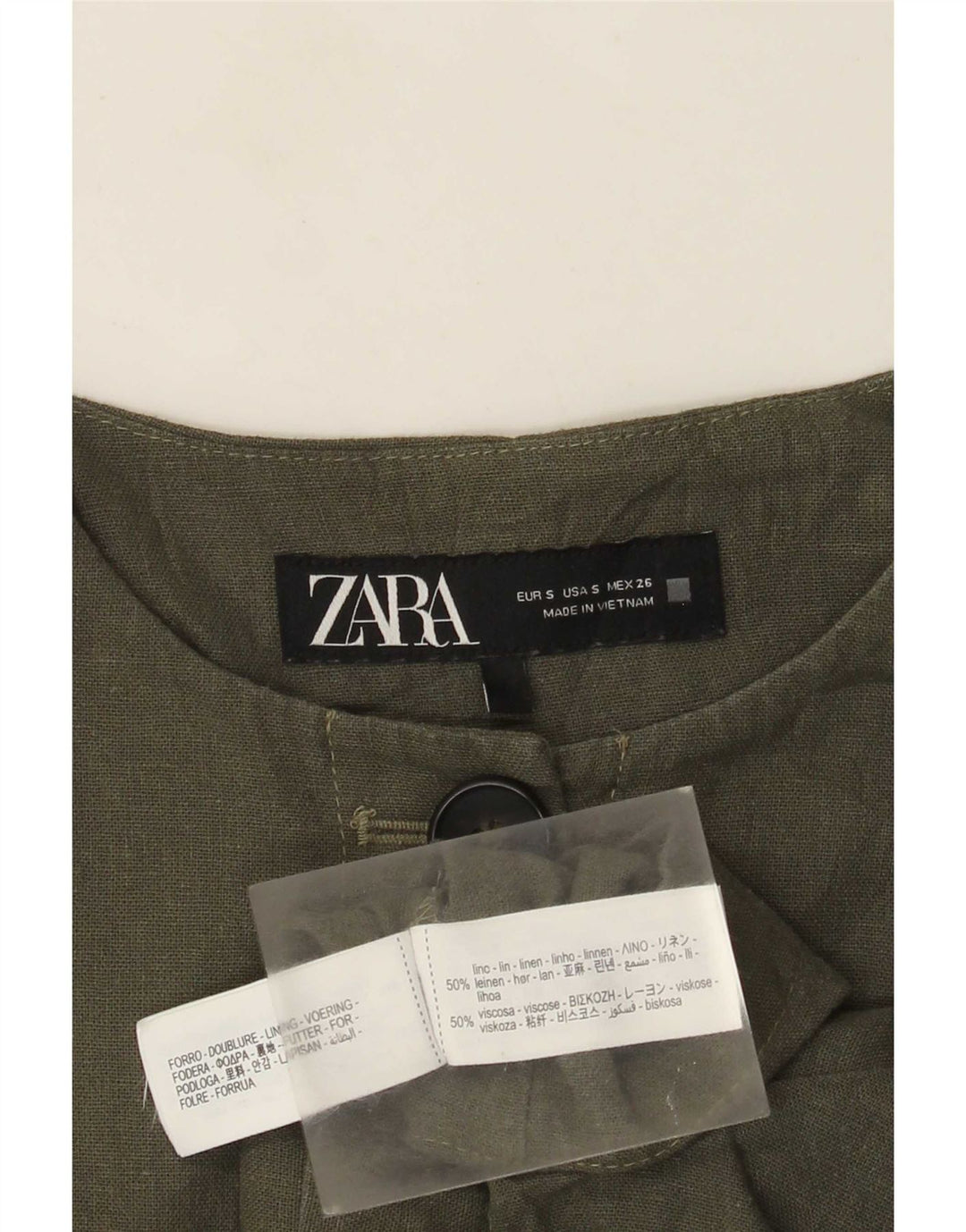 Zara Chaqueta Bolero Extragrande para Mujer UK 10 Small Khaki Linen