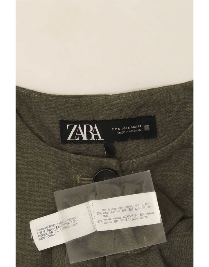 Zara Chaqueta Bolero Extragrande para Mujer UK 10 Small Khaki Linen