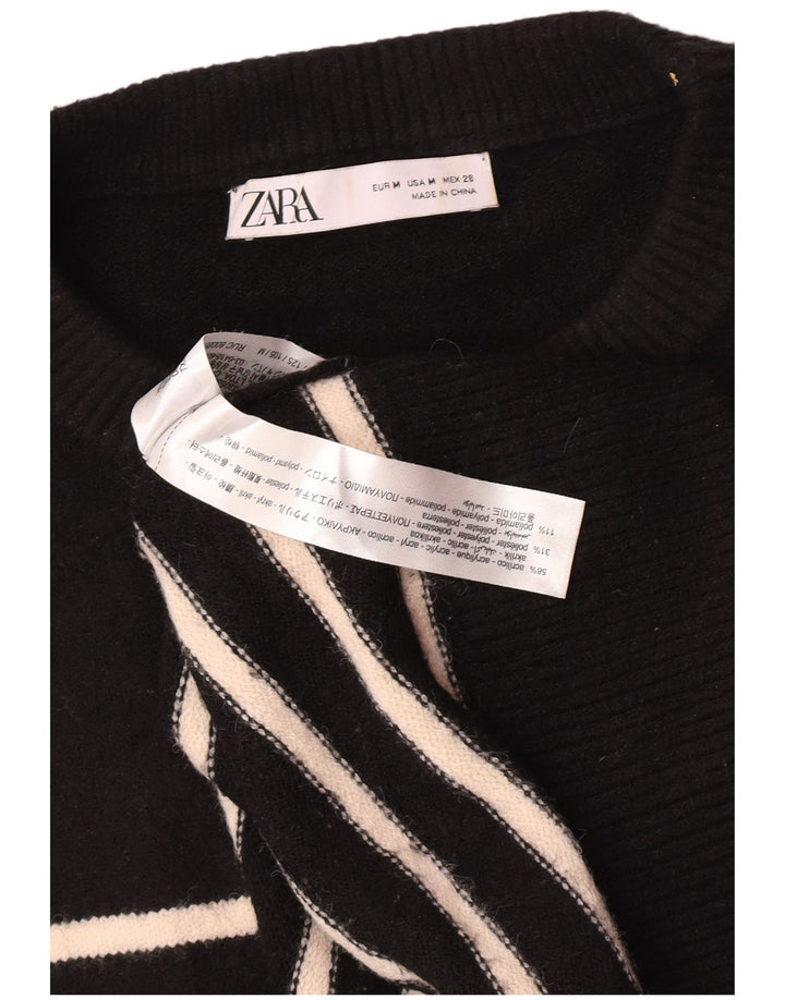 Zara Mujer Jersey De Cuello Redondo De Gran Tamaño UK 44 Mediano Rayas Negras