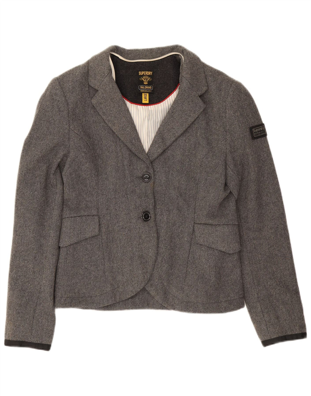 Superdry Chaqueta tipo blazer de 2 botones para mujer, talla 44, talla grande, lana gris