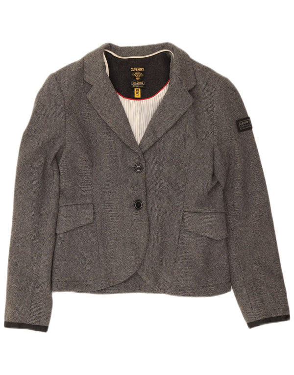 Superdry Chaqueta tipo blazer de 2 botones para mujer, talla 44, talla grande, lana gris
