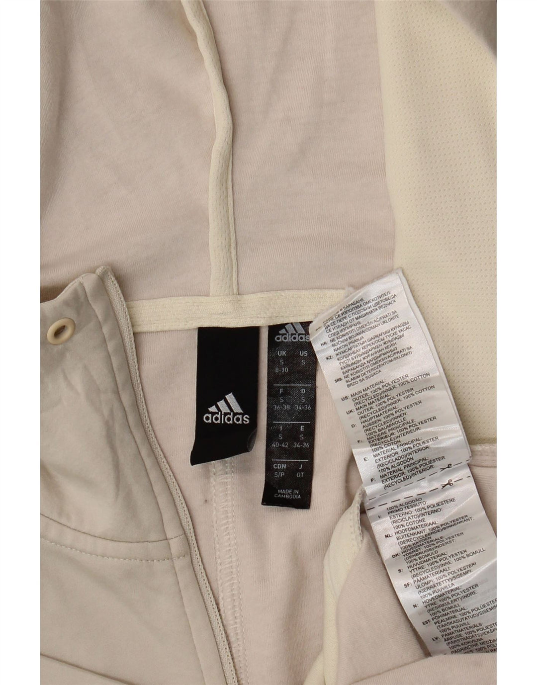 ADIDAS Sudadera con capucha y cremallera para mujer UK 8/10 Small Off White Poliéster