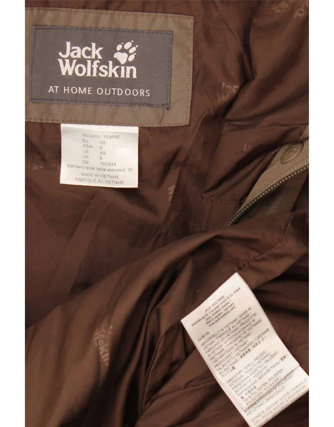 Jack Wolfskin Abrigo acolchado con capucha para mujer UK 8 Small Marrón Poliéster