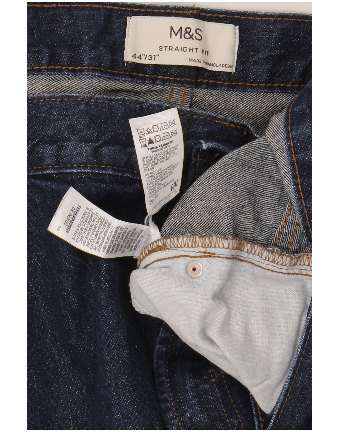 Marks & Spencer Vaqueros rectos para hombre W44 L31 Algodón azul marino