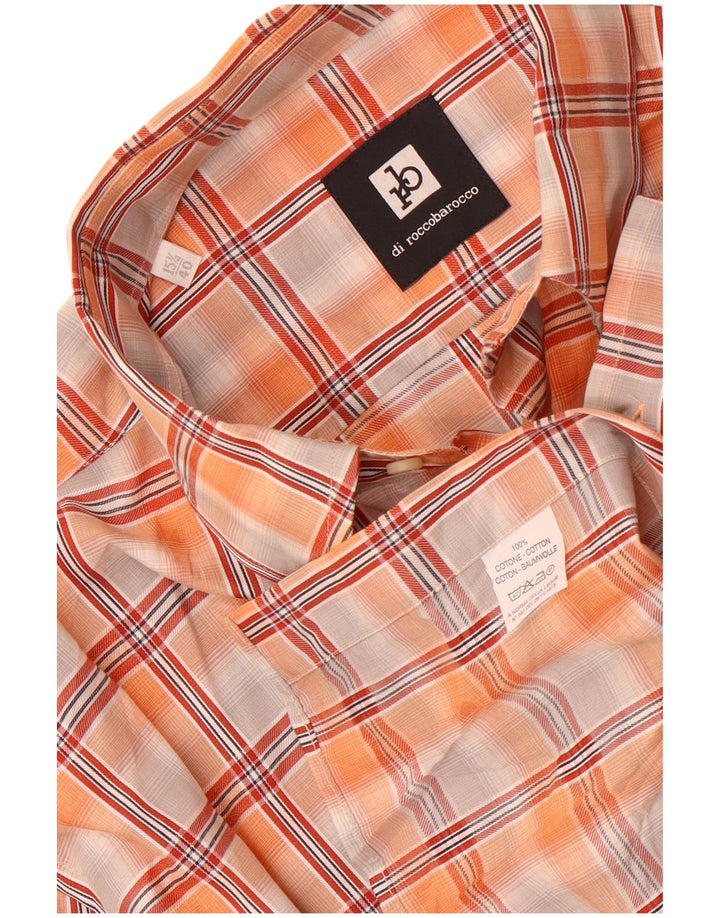 Roccobarocco Camisa para hombre Talla 15 3/4 40 Algodón a cuadros naranja mediano