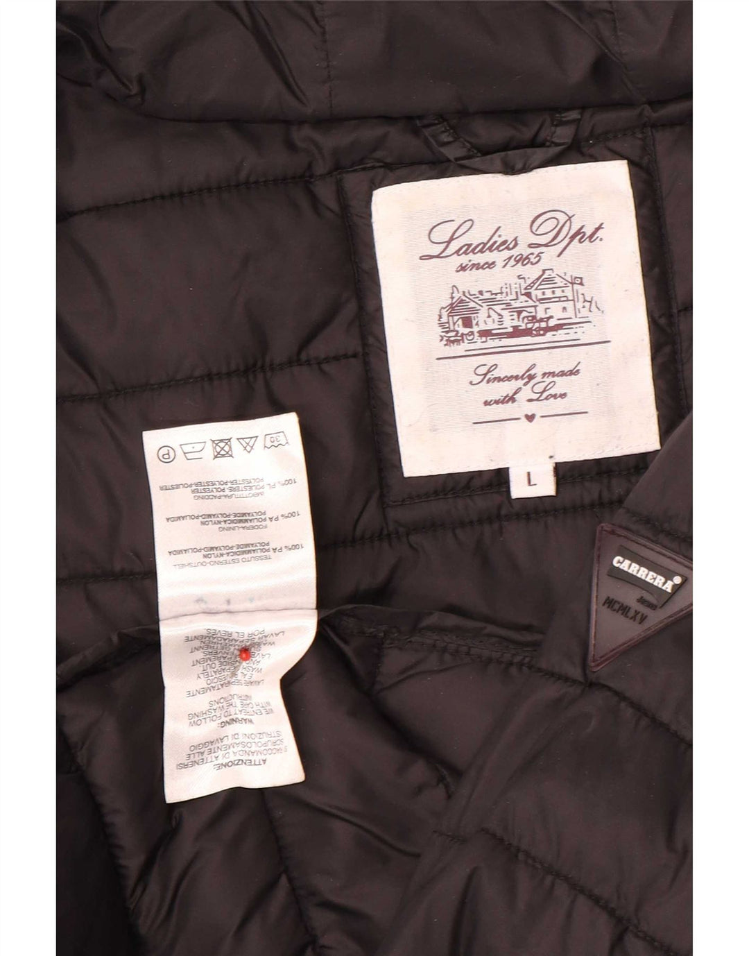 Carrera Chaqueta acolchada con capucha para mujer UK 46 Large Black Nylon