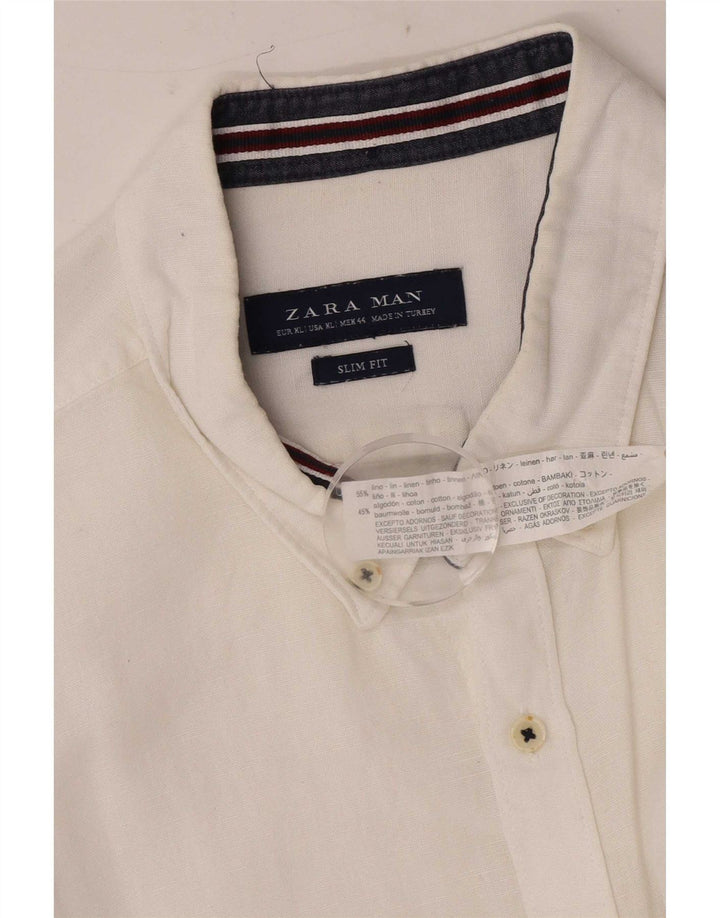 Zara Hombre Camisa Slim Fit XL Lino Blanco