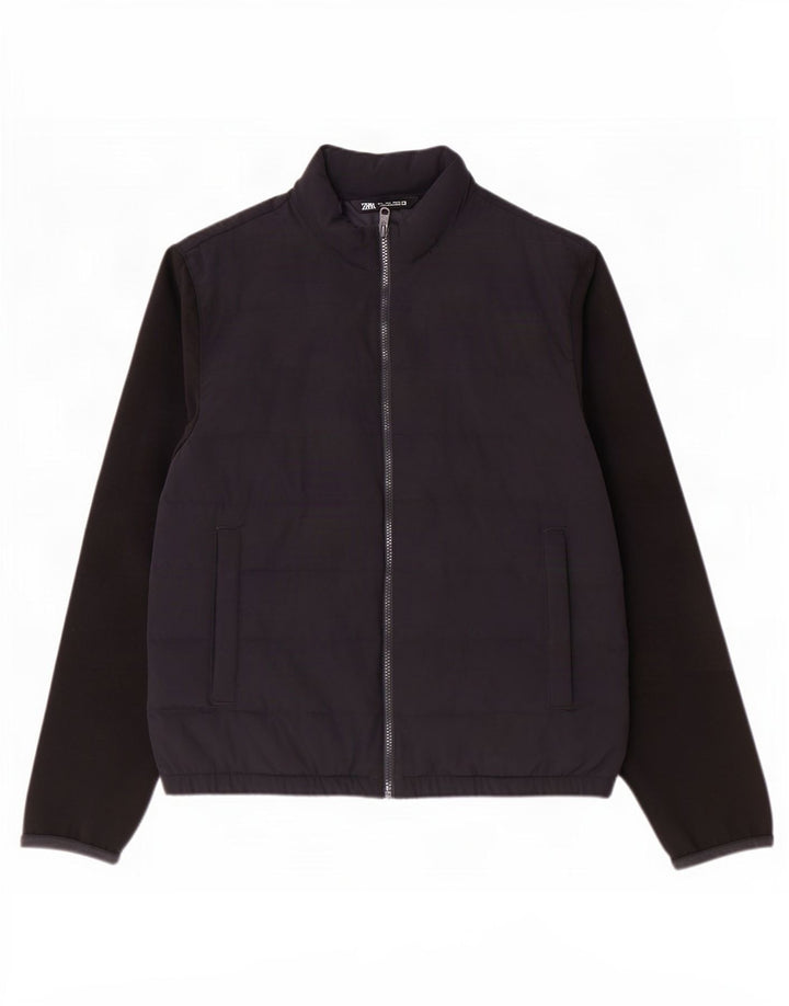 Zara Mens Chaqueta Acolchada UK 40 Grande Azul Marino Colorblock Poliéster