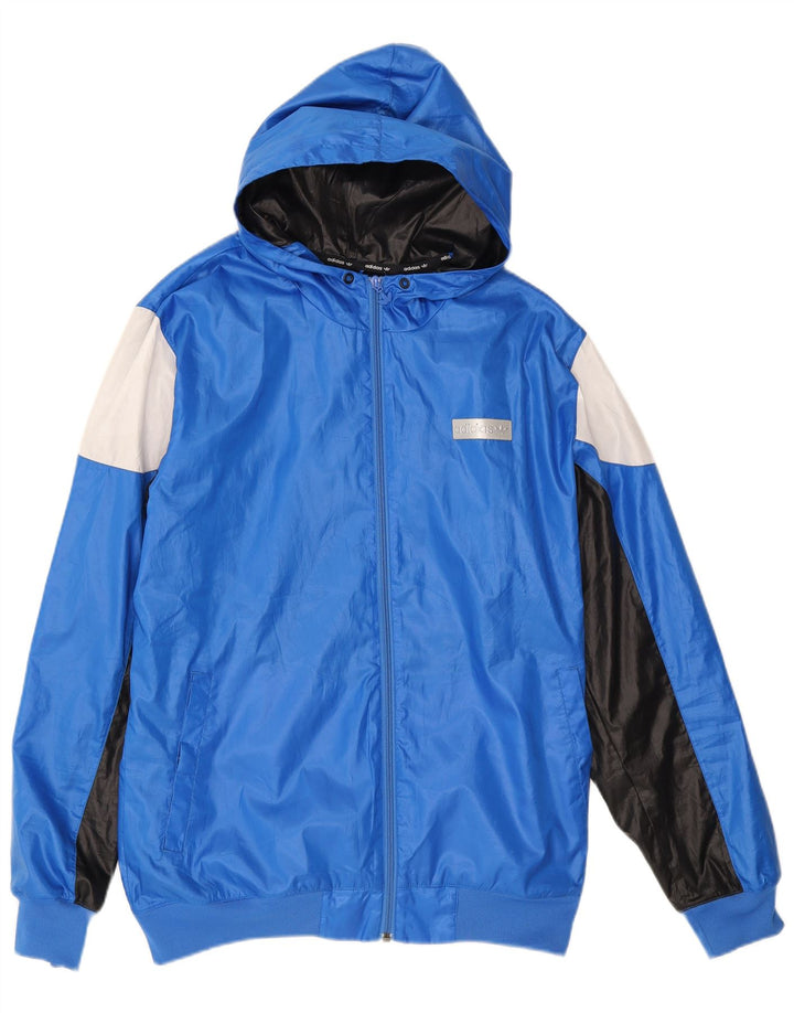 Adidas Chaqueta impermeable con capucha para hombre UK 40 Large Azul Colorblock Poliéster