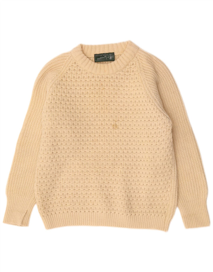 Vintage hombres barco cuello jumper suéter grande lana beige