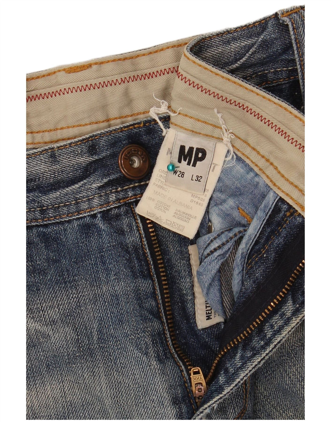 Meltin' Pot Vaqueros ajustados desgastados para hombre W28 L32 Algodón azul