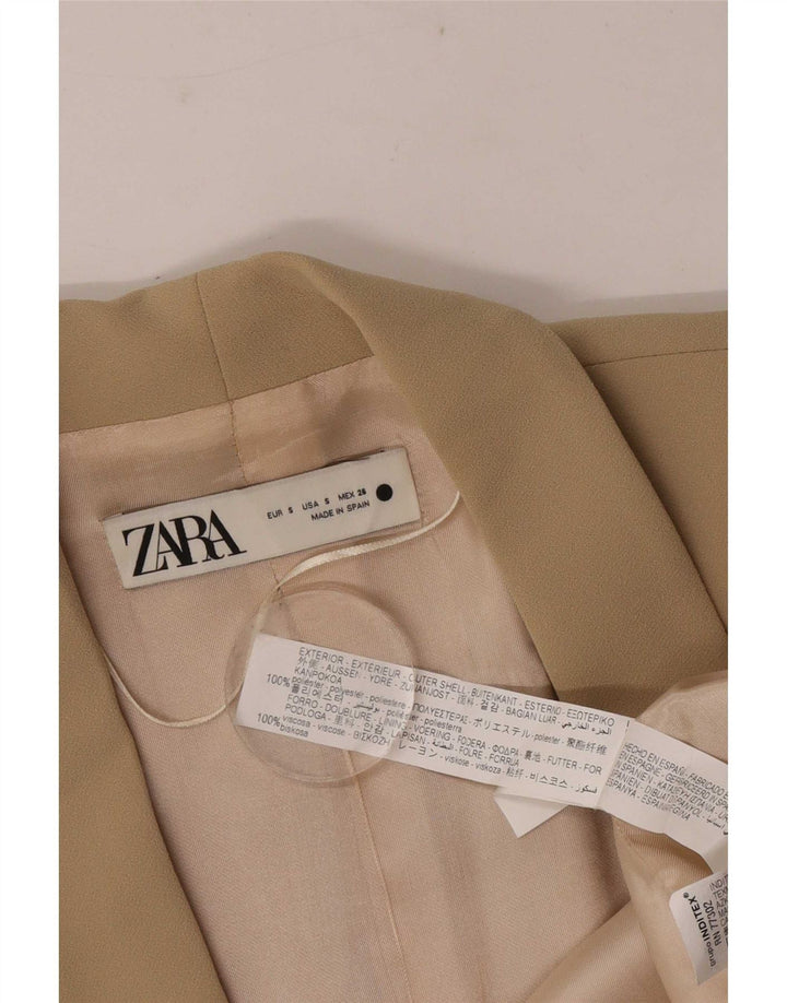 Zara Chaqueta Blazer Abierta De Manga 3/4 De Gran Tamaño para Mujer UK 10 Small Beige