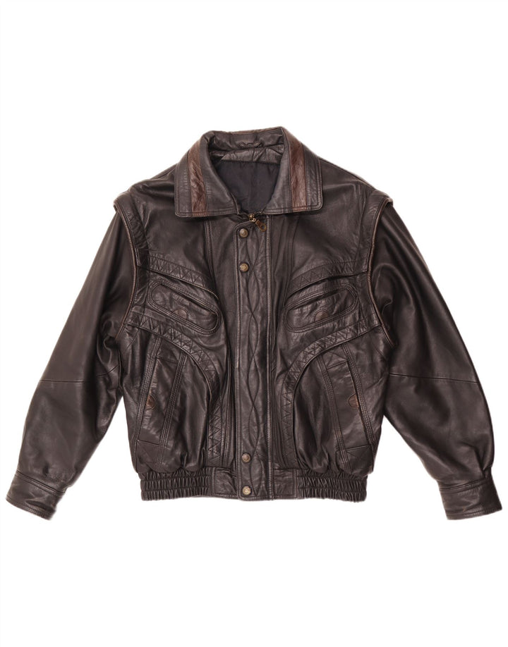 Vintage hombres chaqueta de cuero Reino Unido 38 medio negro